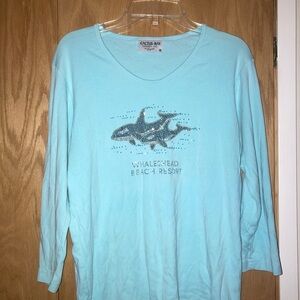 Cactus Bay Light Blue Bedazzled Rhinestone Orca Graphic Top